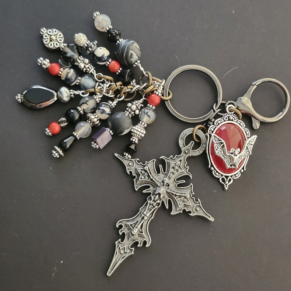 Cross Purse Charm or Keychain Dragon Agate Granite Handcrafted